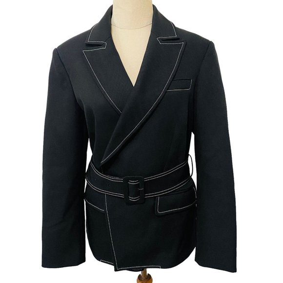 camilla & marc Jackets & Blazers - Camilla And Marc Size 12 Black Faith Topstitch Twill Blazer Jacket Belt RRP$550